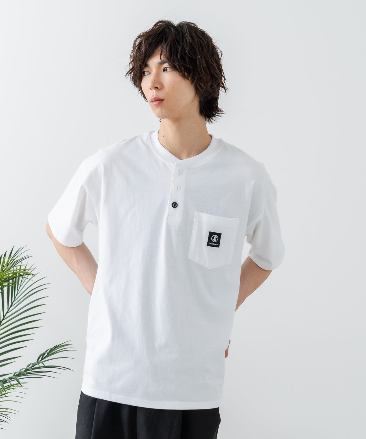 ヘンリーネックポケット付Tシャツ オーバーサイズ【brknhome