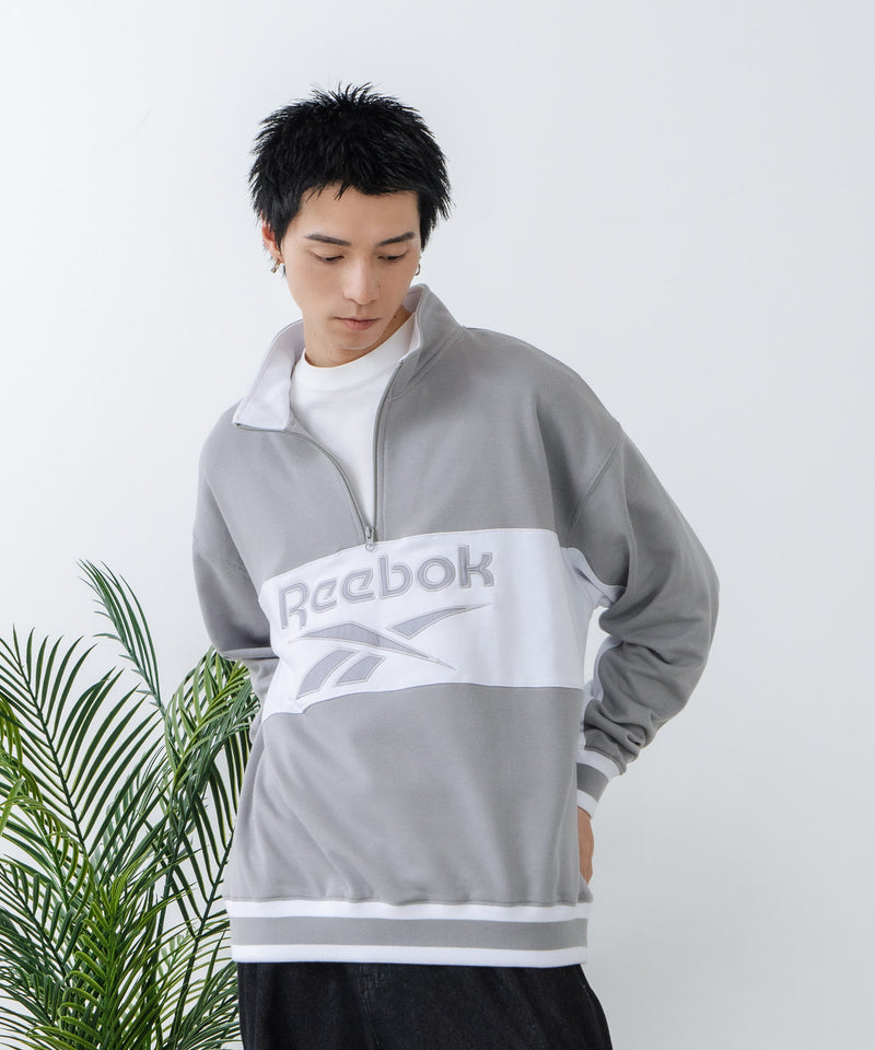 【Reebok/リーボック】裏毛 ロゴ 切替リブライン ハーフジッププルオーバー スウェット zo