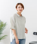 【C-FORTPOINT/フォートポイント】【涼しく着られて体型カバーも】綿麻ブラウス 天然素材 蒸れにくい さらさら 涼感 落ち感 高見え ニュアンスカラー