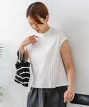 【C-FORT POINT/フォートポイント】華奢見え ワイドリブフレンチスリーブＴシャツ 二の腕カバー 伸縮性 細見え オフィス 通勤 きれいめ 大人カジュアル