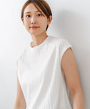【C-FORT POINT/フォートポイント】華奢見え ワイドリブフレンチスリーブＴシャツ 二の腕カバー 伸縮性 細見え オフィス 通勤 きれいめ 大人カジュアル