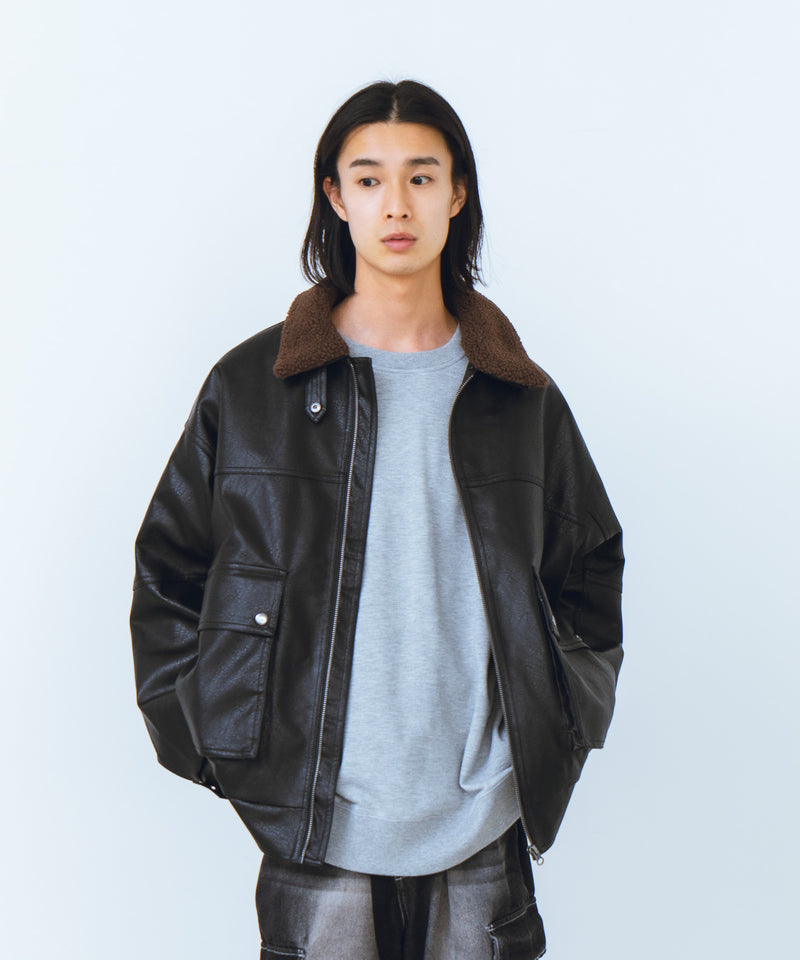 【SAVIER/サビアー】ボア衿G1PUレザーブルゾン