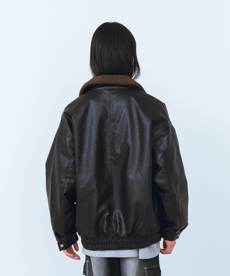 【SAVIER/サビアー】ボア衿G1PUレザーブルゾン