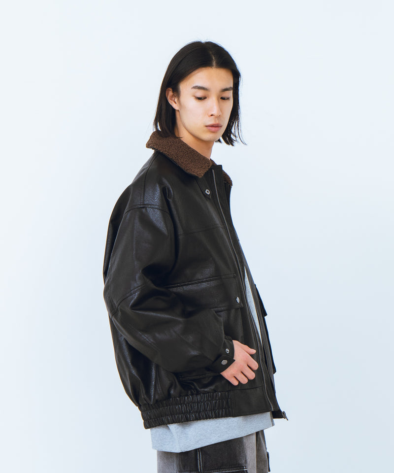 【SAVIER/サビアー】ボア衿G1PUレザーブルゾン