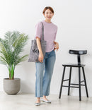 【C-FORTPOINT/フォートポイント】【ひんやり接触冷感 二の腕カバー】カット楊柳 ハイネック5分袖Tシャツ 体型カバー 着痩せ きれいめ カジュアル 涼しい
