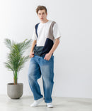 ドライリップル 切り替デザインTシャツ カットソー 吸水速乾 ストレッチ イージーケア さらさら快適 BLUE STANDARD