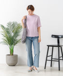 【C-FORTPOINT/フォートポイント】【ひんやり接触冷感 二の腕カバー】カット楊柳 ハイネック5分袖Tシャツ 体型カバー 着痩せ きれいめ カジュアル 涼しい