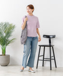 【C-FORTPOINT/フォートポイント】【ひんやり接触冷感 二の腕カバー】カット楊柳 ハイネック5分袖Tシャツ 体型カバー 着痩せ きれいめ カジュアル 涼しい
