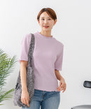 【C-FORTPOINT/フォートポイント】【ひんやり接触冷感 二の腕カバー】カット楊柳 ハイネック5分袖Tシャツ 体型カバー 着痩せ きれいめ カジュアル 涼しい