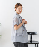 【C-FORT POINT/フォートポイント】涼しい羽織り シアー素材 半袖 ダブルテーラードジャケット きれいめ オフィス 通勤 冷房対策 韓国ファッション 大人カジュアル