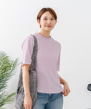 【C-FORTPOINT/フォートポイント】【ひんやり接触冷感 二の腕カバー】カット楊柳 ハイネック5分袖Tシャツ 体型カバー 着痩せ きれいめ カジュアル 涼しい