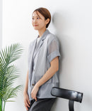 【C-FORT POINT/フォートポイント】涼しい羽織り シアー素材 半袖 ダブルテーラードジャケット きれいめ オフィス 通勤 冷房対策 韓国ファッション 大人カジュアル
