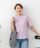 【C-FORTPOINT/フォートポイント】【ひんやり接触冷感 二の腕カバー】カット楊柳 ハイネック5分袖Tシャツ 体型カバー 着痩せ きれいめ カジュアル 涼しい