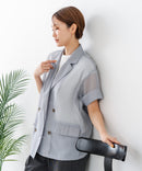 【C-FORT POINT/フォートポイント】涼しい羽織り シアー素材 半袖 ダブルテーラードジャケット きれいめ オフィス 通勤 冷房対策 韓国ファッション 大人カジュアル