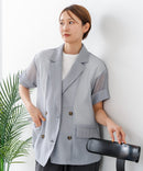 【C-FORT POINT/フォートポイント】涼しい羽織り シアー素材 半袖 ダブルテーラードジャケット きれいめ オフィス 通勤 冷房対策 韓国ファッション 大人カジュアル