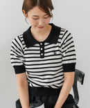 【U.S. POLO ASSN./ユーエスポロアッスン】ワンポイントロゴ刺繍 バイカラーニットポロシャツ