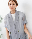 【C-FORT POINT/フォートポイント】涼しい羽織り シアー素材 半袖 ダブルテーラードジャケット きれいめ オフィス 通勤 冷房対策 韓国ファッション 大人カジュアル