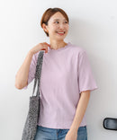【C-FORTPOINT/フォートポイント】【ひんやり接触冷感 二の腕カバー】カット楊柳 ハイネック5分袖Tシャツ 体型カバー 着痩せ きれいめ カジュアル 涼しい