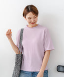 【C-FORTPOINT/フォートポイント】【ひんやり接触冷感 二の腕カバー】カット楊柳 ハイネック5分袖Tシャツ 体型カバー 着痩せ きれいめ カジュアル 涼しい