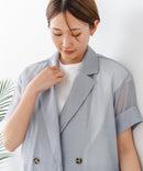 【C-FORT POINT/フォートポイント】涼しい羽織り シアー素材 半袖 ダブルテーラードジャケット きれいめ オフィス 通勤 冷房対策 韓国ファッション 大人カジュアル