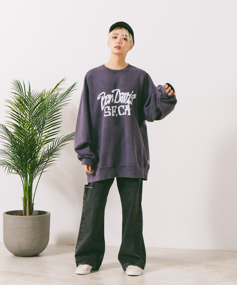 【BEN DAVIS/ベンデイビス】TAGGING FADED CREW/オーバーサイズ 裏起毛 ストリート バックプリント ロゴ ワンポイント スウェット トレーナー/レディース メンズ zo