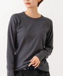 【HANES/ヘインズ】【洗うほどに肌に馴染む柔らかなコットン混素材】HANES Thermal for HER サーマルクルーロンＴ 無地 シンプル すっきりシルエット ラグランスリーブ ヘムライン タグレス仕様 チャコールグレー M ❘ジーンズメイト公式オンラインショップ