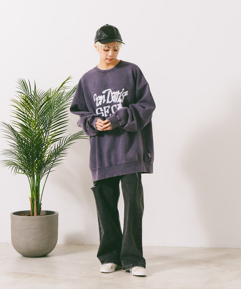 【BEN DAVIS/ベンデイビス】TAGGING FADED CREW/オーバーサイズ 裏起毛 ストリート バックプリント ロゴ ワンポイント スウェット トレーナー/レディース メンズ zo