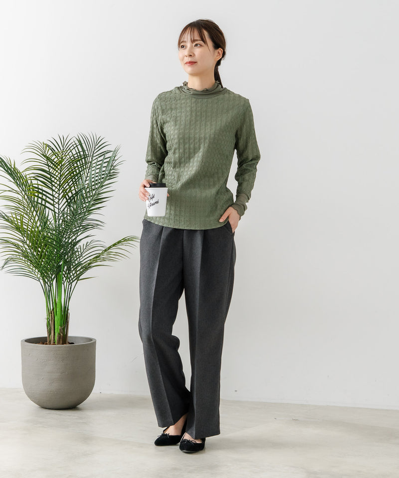 【FORT POINT/フォートポイント】ジャガード シアー 切り替えプルオーバートップス