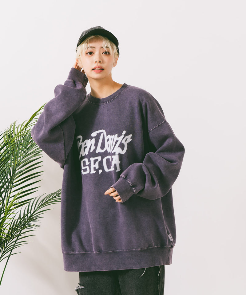 【BEN DAVIS/ベンデイビス】TAGGING FADED CREW/オーバーサイズ 裏起毛 ストリート バックプリント ロゴ ワンポイント スウェット トレーナー/レディース メンズ zo