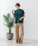 【C-FORTPOINT/フォートポイント】【ストレッチ性抜群の冷感素材を使用】フレンチスリーブ モックネックTシャツ プチハイネック プルオーバー 接触冷感 涼しい 二の腕カバー サイドスリット