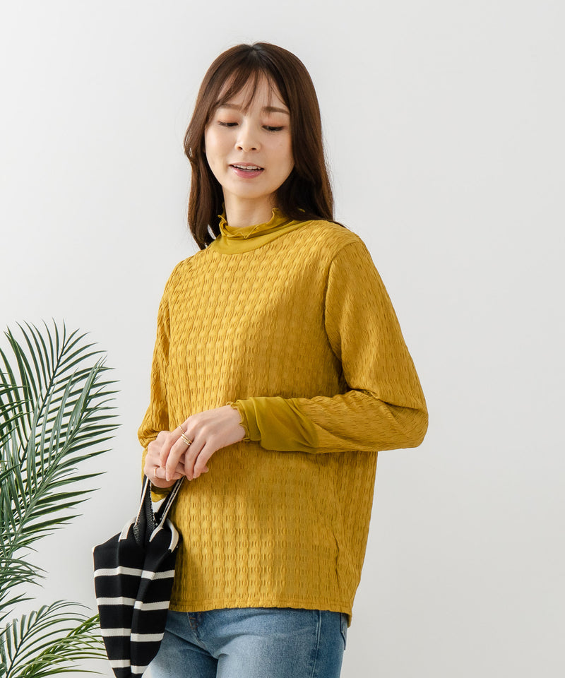【FORT POINT/フォートポイント】ジャガード シアー 切り替えプルオーバートップス