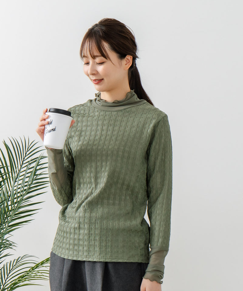 【FORT POINT/フォートポイント】ジャガード シアー 切り替えプルオーバートップス