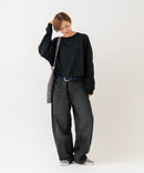 【HANES/ヘインズ】【独自製法で生み出したこだわりの”先染めBLACK”】KURO for HER クロップドワイドロンＴ クルーネック シンプル 無地 クリーン ブラインドステッチ ❘ジーンズメイト公式オンラインショップ