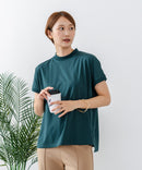 【C-FORTPOINT/フォートポイント】【ストレッチ性抜群の冷感素材を使用】フレンチスリーブ モックネックTシャツ プチハイネック プルオーバー 接触冷感 涼しい 二の腕カバー サイドスリット