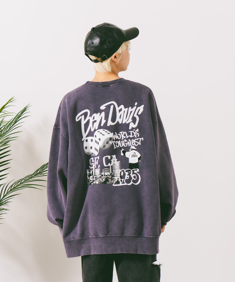 【BEN DAVIS/ベンデイビス】TAGGING FADED CREW/オーバーサイズ 裏起毛 ストリート バックプリント ロゴ ワンポイント スウェット トレーナー/レディース メンズ zo