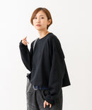【HANES/ヘインズ】【独自製法で生み出したこだわりの”先染めBLACK”】KURO for HER クロップドワイドロンＴ クルーネック シンプル 無地 クリーン ブラインドステッチ ❘ジーンズメイト公式オンラインショップ