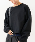 【HANES/ヘインズ】【独自製法で生み出したこだわりの”先染めBLACK”】KURO for HER クロップドワイドロンＴ クルーネック シンプル 無地 クリーン ブラインドステッチ ブラック FREE ❘ジーンズメイト公式オンラインショップ