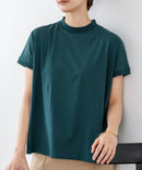 【C-FORTPOINT/フォートポイント】【ストレッチ性抜群の冷感素材を使用】フレンチスリーブ モックネックTシャツ プチハイネック プルオーバー 接触冷感 涼しい 二の腕カバー サイドスリット