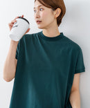 【C-FORTPOINT/フォートポイント】【ストレッチ性抜群の冷感素材を使用】フレンチスリーブ モックネックTシャツ プチハイネック プルオーバー 接触冷感 涼しい 二の腕カバー サイドスリット