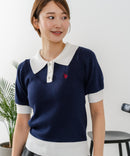 【U.S. POLO ASSN./ユーエスポロアッスン】ワンポイントロゴ刺繍 バイカラーニットポロシャツ