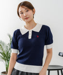 【U.S. POLO ASSN./ユーエスポロアッスン】ワンポイントロゴ刺繍 バイカラーニットポロシャツ