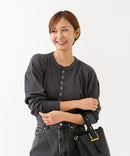 【HANES/ヘインズ】【長めの着丈は気になる腰周りをすっきりカバー】HANES Thermal for HER サーマルヘンリーロンＴ 長袖 無地 シンプル ドロップショルダー リングドット使い ヘムライン ❘ジーンズメイト公式オンラインショップ