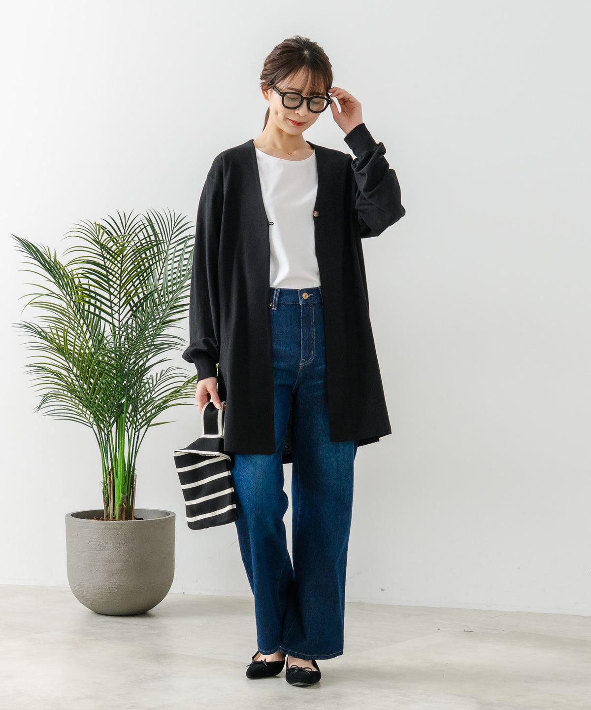 FORT POINT/フォートポイント】梨地 ロングトッパーカーディガン