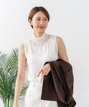 【C-FORTPOINT/フォートポイント】【1枚で華やか レースインナー】ハイネックレース切替タンクトップ インナー チラ見せ 重ね着 立ち襟 華やか 上品 きれいめ