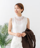 【C-FORTPOINT/フォートポイント】【1枚で華やか レースインナー】ハイネックレース切替タンクトップ インナー チラ見せ 重ね着 立ち襟 華やか 上品 きれいめ