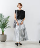 【C-FORTPOINT/フォートポイント】【綿100% 大人の魅力を引き立てる繊細な刺繍】刺繍切替 ノースリーブブラウス バンドカラー 透け感 涼やか 上品 華やか