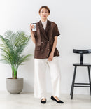 【C-FORT POINT/フォートポイント】涼しい羽織り シアー素材 半袖 ダブルテーラードジャケット きれいめ オフィス 通勤 冷房対策 韓国ファッション 大人カジュアル