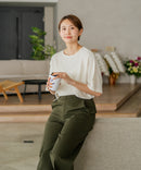 【C-FORTPOINT/フォートポイント】【ひんやり接触冷感 華奢見え】カット楊柳 ワイドシルエットTシャツ リラックス 抜け感 大人カジュアル 涼しい