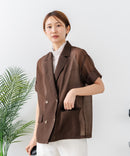 【C-FORT POINT/フォートポイント】涼しい羽織り シアー素材 半袖 ダブルテーラードジャケット きれいめ オフィス 通勤 冷房対策 韓国ファッション 大人カジュアル