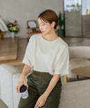 【C-FORTPOINT/フォートポイント】【ひんやり接触冷感 華奢見え】カット楊柳 ワイドシルエットTシャツ リラックス 抜け感 大人カジュアル 涼しい